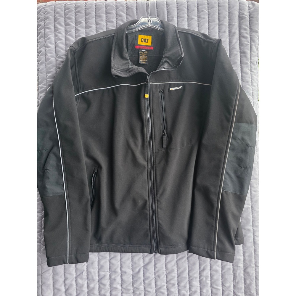 869 CAT Caterpillar Mens XL Blk Softshell Work Jacket Full Zip Reflective Piping